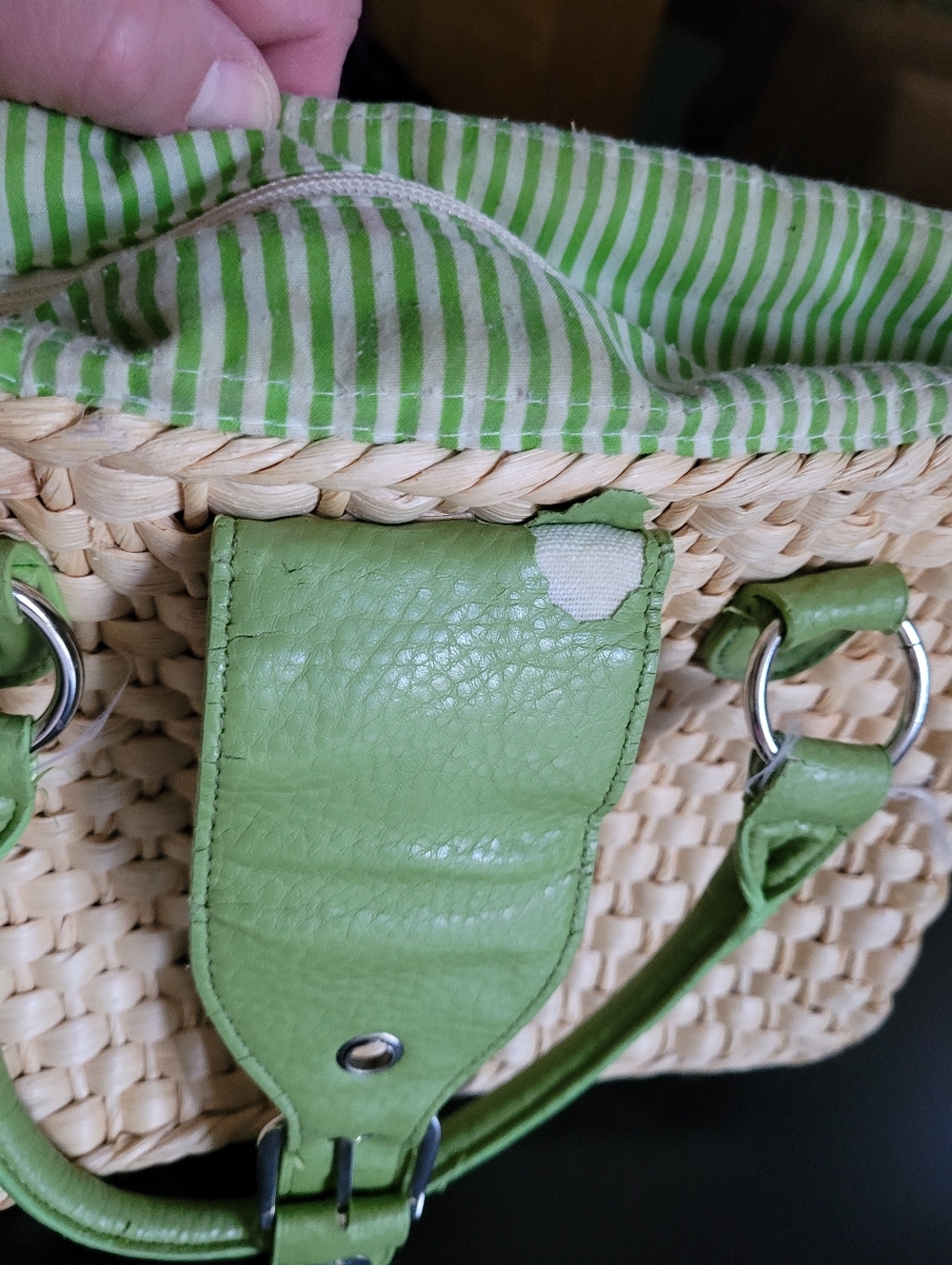 Green Trim Woven Straw Tote Bag - Picture 9 of 14